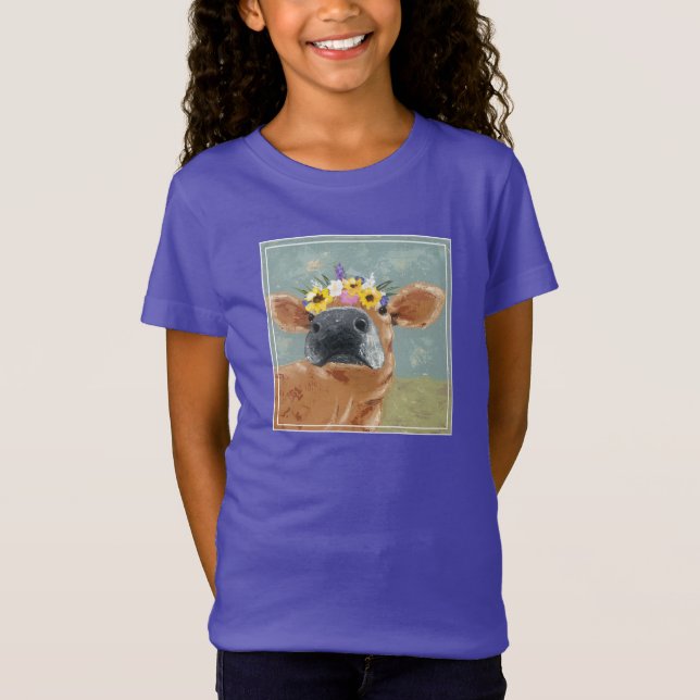Bauernspass - Kuh mit Blume Crown T-Shirt (Vorderseite)