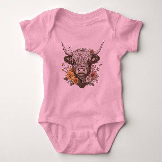 Bauernstil Hochland Kuh Grafik Baby Strampler (Vorderseite)