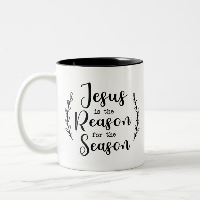 Bauernstil Jesus ist der Grund für die Jahreszeit Zweifarbige Tasse (Links)