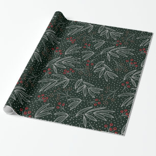Bauernstil Navy Foliage & Berries Geschenkpapier