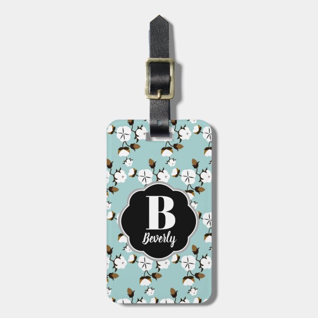 Bauernstil Rustikale Baumwollsorten und Aquamarine Gepäckanhänger (Vorderseite vertikal)