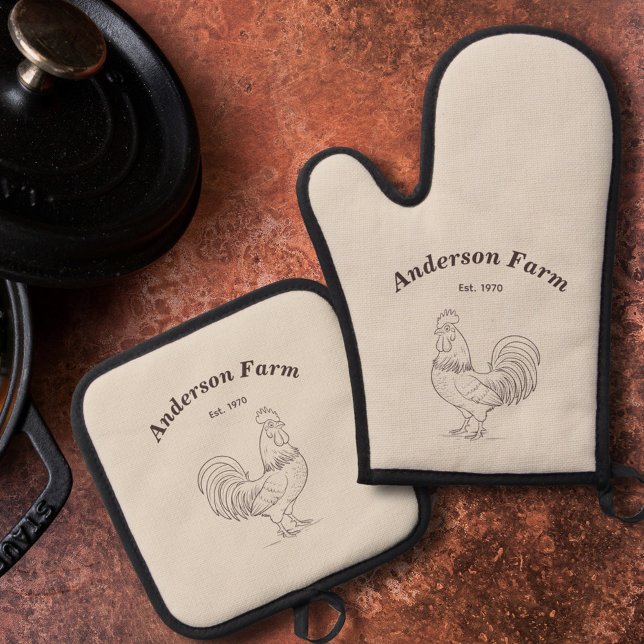 Bauernumlaufprogramm Ofenhandschuh & Topflappen-Set (Farm Rooster Oven Mitt & Pot Holder Set)