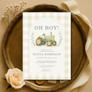 Bauerstraktor Gingham Babyparty Einladung