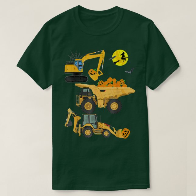 Baufahrzeug Halloween Kranwagen Pumpkin T-Shirt (Design vorne)