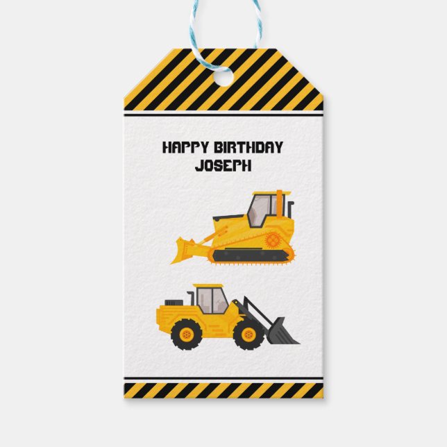 Baufahrzeug Trucks Gold Geburtstag Geschenkanhänger (Vorderseite)