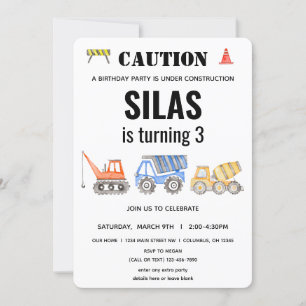 Baufahrzeug zum Geburtstag Einladung