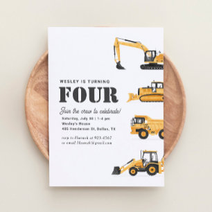 Baufahrzeuge 4. Geburtstag Party Einladung