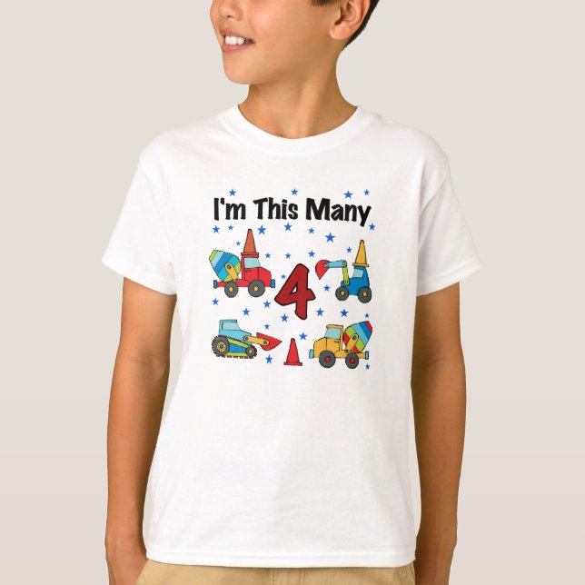 Baufahrzeuge 4. Geburtstag T - Shirt (Vorderseite)