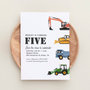 Baufahrzeuge 5th Birthday Party Einladung