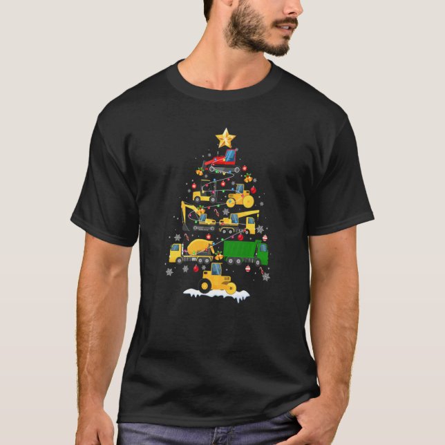 Baufahrzeuge Bagger Christbaum Dec T-Shirt (Vorderseite)
