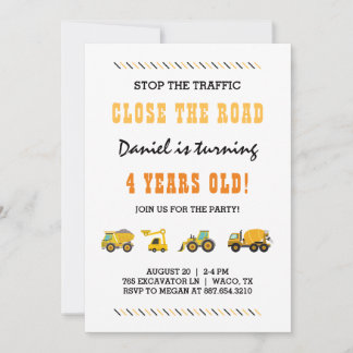 Baufahrzeuge Boy Birthday Party Einladung