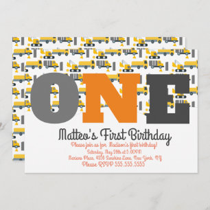 Baufahrzeuge Geburtstagskurve Big One Einladung