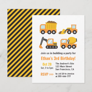 Baufahrzeuge und Lkw-Boys zum Geburtstag Einladung