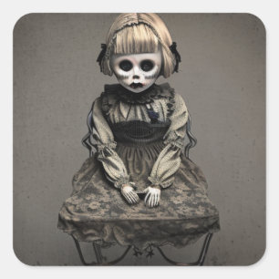 Baufällige alte Vintage-Gruselpuppe Halloween Quadratischer Aufkleber