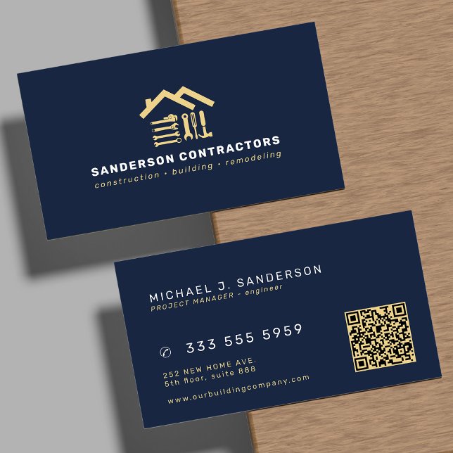 Baufirma moderner Seegold QR-Code Visitenkarte (Von Creator hochgeladen)