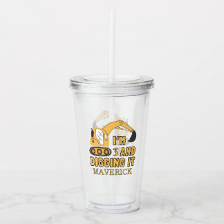 Baugelbe Boys Dump Truck Geburtstag Acryltrinkbecher