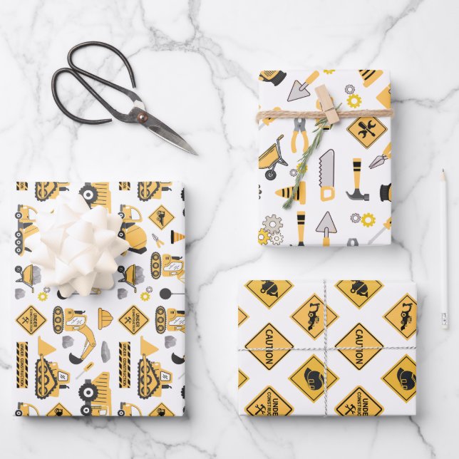 Baugelbe Boys Dump Truck Geburtstag Geschenkpapier Set (Vorderseite)