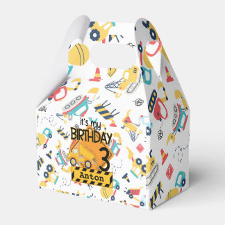 Baugelbe LKWs 3. Geburtstag Geschenkschachtel