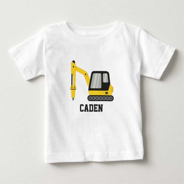 Baugelbes Gelbbagger-Breaker-Fahrzeug-Kinder Baby T-shirt (Vorderseite)