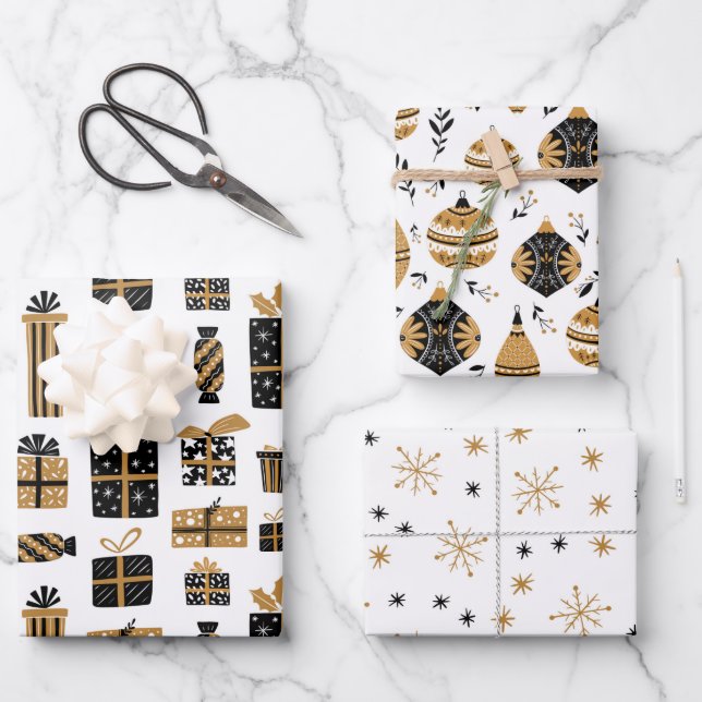 Baugeschenke und Weihnachtssterne Muster Geschenkpapier Set (Vorderseite)