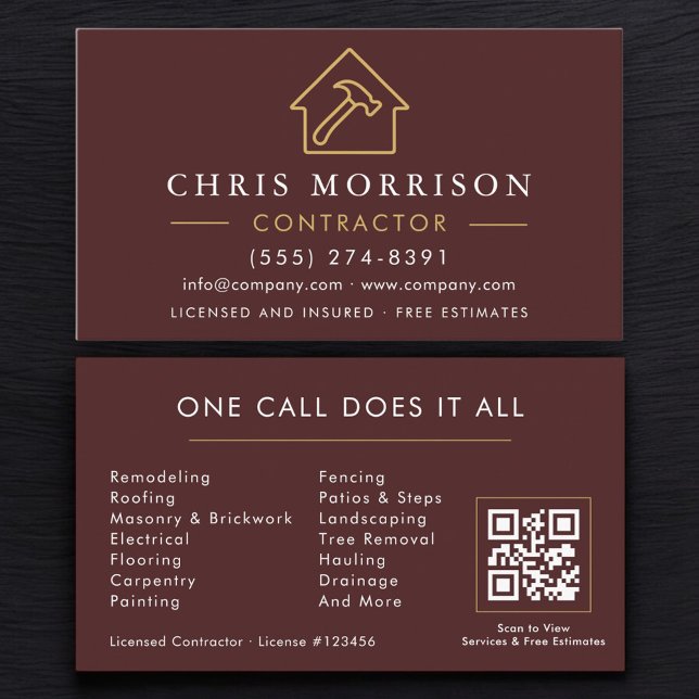 Baugesellschaft Burgund Gold QR Code Visitenkarte (Von Creator hochgeladen)