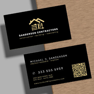 Baugesellschaft modernes Gold-Schwarz QR-Code Visitenkarte