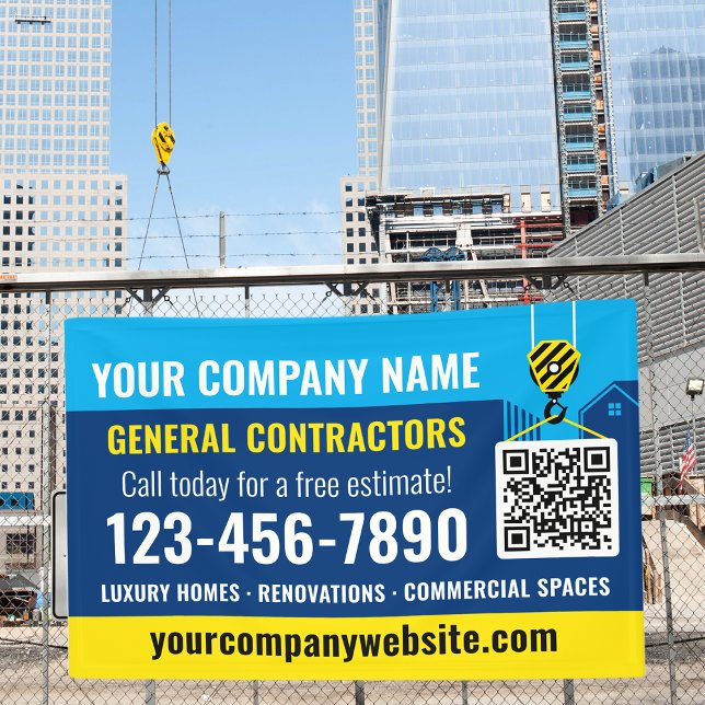 Baugesellschaft QR-Code Navy Blau Werbeartikel Banner (Von Creator hochgeladen)