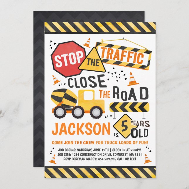 Baugewerbe Geburtstag Einladung Trucker Party (Vorne/Hinten)