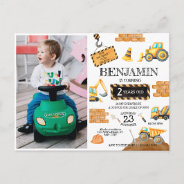 Baugrubenwagen 1. Geburtstag Party Postkarte