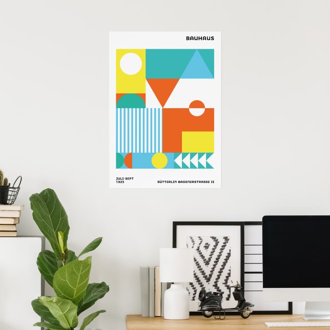 Bauhaus Abstrakter Poster Orange Türkis (Heimbüro)