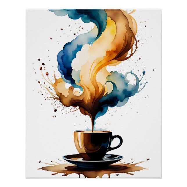 Bauhaus Art Morgenkaffee (blau und braun) Poster (Vorderseite)