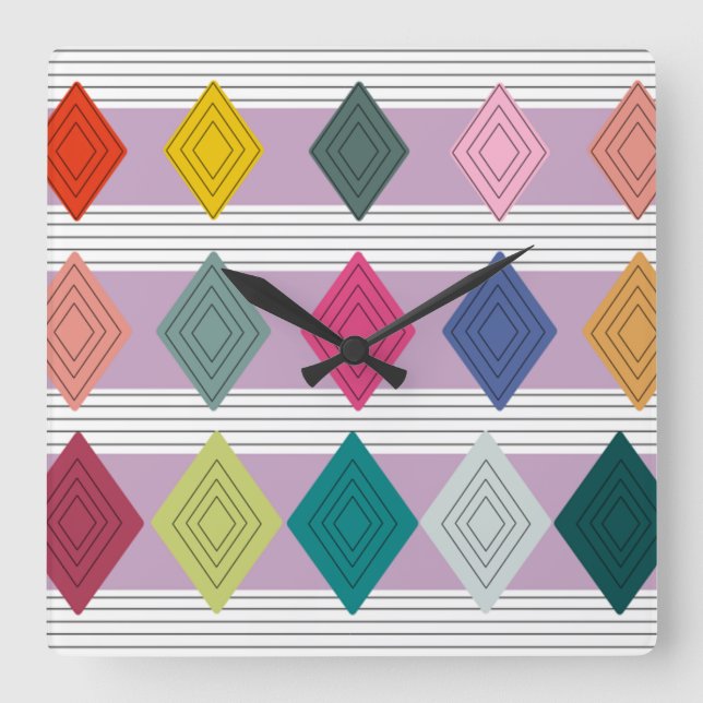 Bauhaus Diamond Quilt Quadratische Wanduhr (Vorderseite)