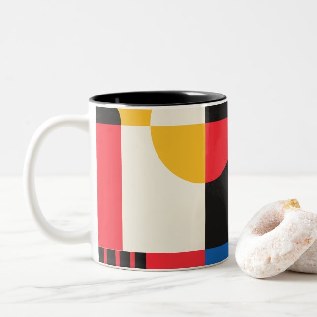 Bauhaus Geometrie-Muster Zweifarbige Tasse (Mit Donut)