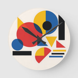 Bauhaus-Geometrische-Abstrakte-Komposition Runde Wanduhr