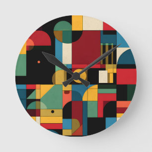 Bauhaus-Geometrischer-Gitter-Abstrakte-Moderne-Wan Runde Wanduhr