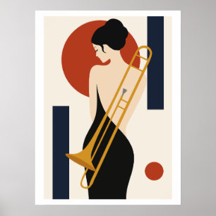 Bauhaus Jazz Posaune Kunst   Minimalistischer Musi Poster
