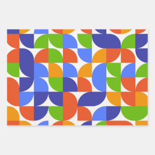 Bauhaus Mid Century Muster Blau, Orange, Grün Geschenkpapier Set