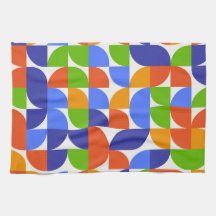 Bauhaus Mid Century Muster Blau, Orange, Grün
