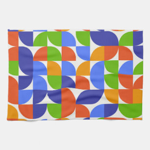 Bauhaus Mid Century Muster Blau, Orange, Grün Geschirrtuch
