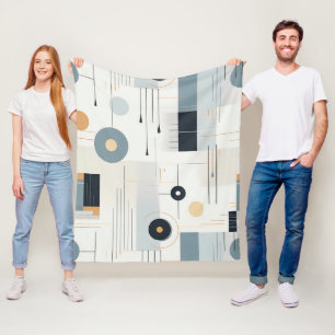 Bauhaus Navy Ocker abstrakte geometrische Linie Fleecedecke