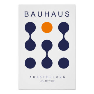 Bauhaus Navy Orange Circle Grid Art Print 1923 Poster