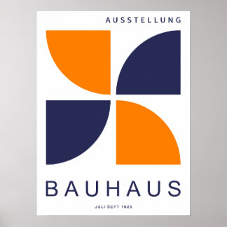 Bauhaus Orange Marineblau Geometrischer Viertelkre Poster