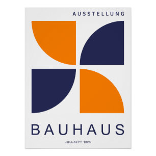 Bauhaus Orange Marineblau Geometrischer Viertelkre Poster
