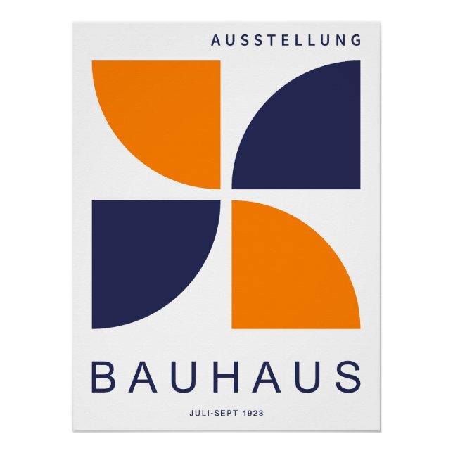 Bauhaus Orange Marineblau Geometrischer Viertelkre Poster (Vorderseite)