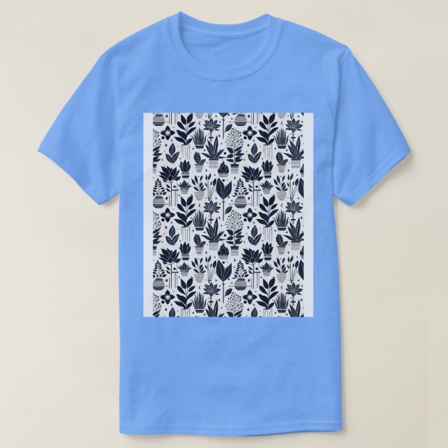 Bauhaus Pflanze Pattern Blau T-Shirt (Design vorne)