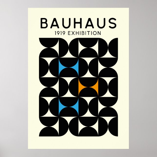 Bauhaus Schwarzer Geometrischer Grid-Kunst Druck 1 Poster (Vorne)