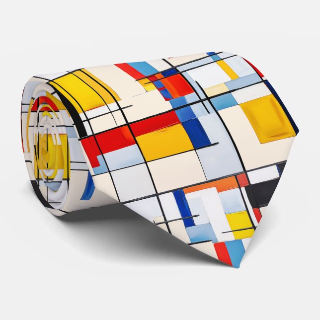 Bauhaus Squares Boho 60er Jahre Pattern Necktie Krawatte (Gerollt)