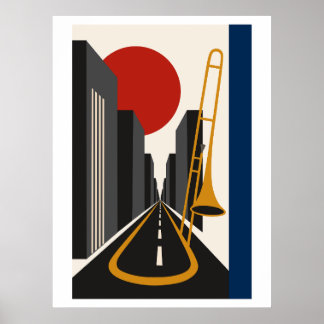Bauhaus Stadt & Trombone Kunst | Minimalistischer Poster