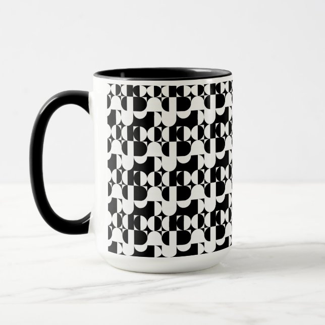 Bauhaus Stil Schwarz-Weiß-Geometrie Retro  Tasse (Links)