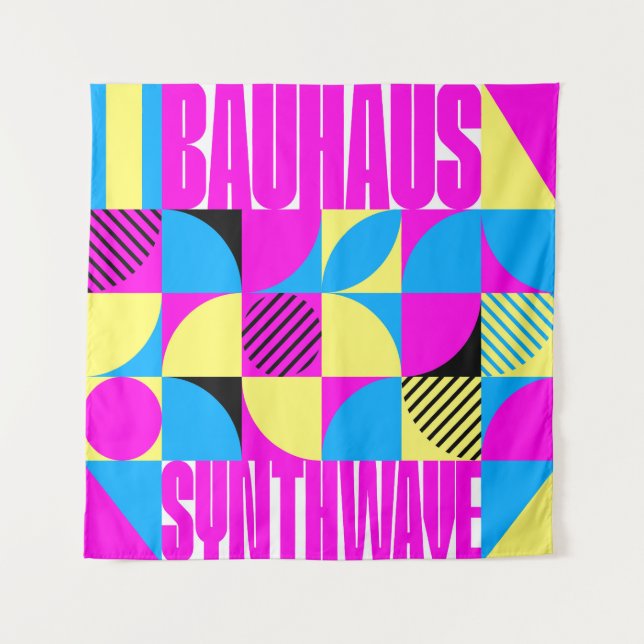 Bauhaus Synthwave #1 (fuchsia/magenta-blau) Wandteppich (Vorderseite)